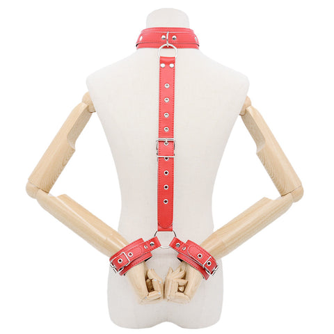 BDSM Neck Collar with Handcuffs Binding Bondage Restraint Kit - Red BDSM Neck Collar with Handcuffs Binding Bondage Restraint Kit - Red