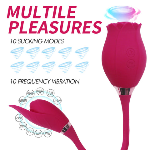 AH ROSE 3 in 1 Double-Ended Suction & Licking Vibrator