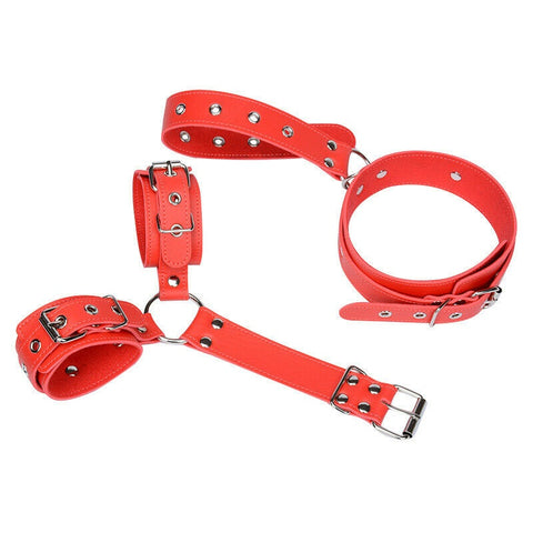 BDSM Neck Collar with Handcuffs Binding Bondage Restraint Kit - Red BDSM Neck Collar with Handcuffs Binding Bondage Restraint Kit - Red
