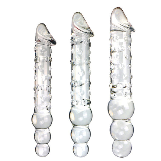Glass Beaded Realistic Dildo & Anal Plug - Available in S, M, L Sizes