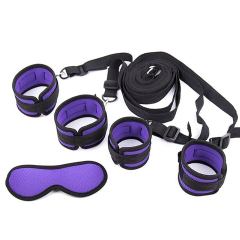 Under Bed Bondage Restraint Kit - Adjustable Handcuffs, Ankle & Wrist Cuffs with Spreader & Blindfold Under Bed Bondage Restraint Kit - Adjustable Handcuffs, Ankle & Wrist Cuffs with Spreader & Blindfold