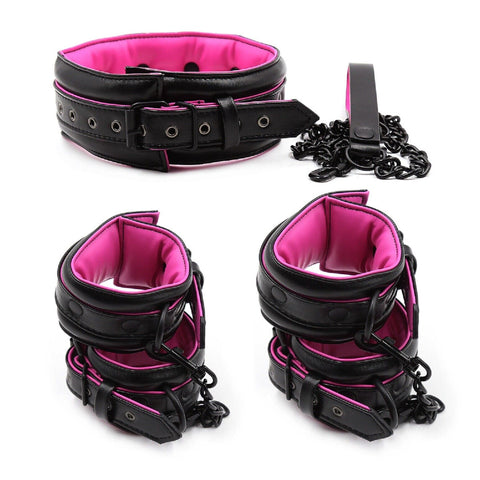 BDSM Faux Leather Bondage Restraint Set - Collar, Leash, and Handcuffs BDSM Faux Leather Bondage Restraint Set - Collar, Leash, and Handcuffs