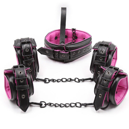 BDSM Faux Leather Bondage Restraint Set - Collar, Leash, and Handcuffs