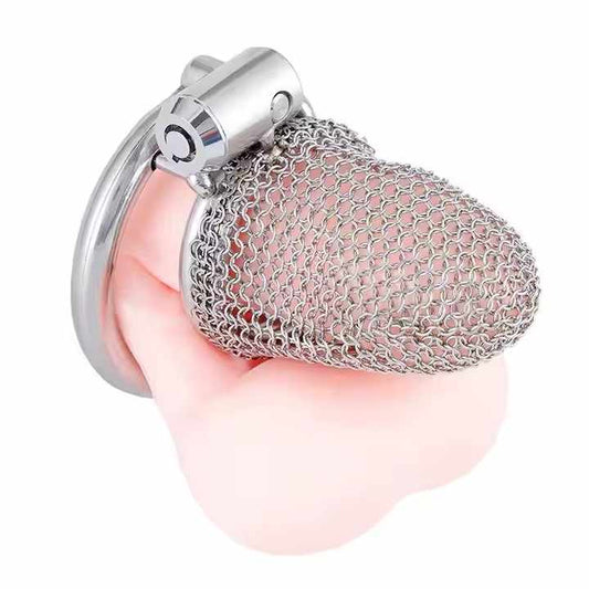 BDSM Hollow Mesh  Male Chastity Cage Stainless Steel - Small Size with 3 Rings
