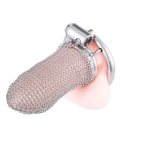 BDSM Hollow Mesh  Male Chastity Cage Stainless Steel - Large Size with 3 Rings