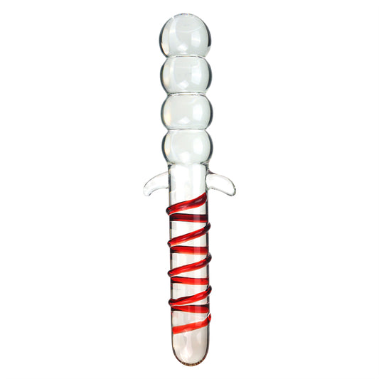 28cm Large Beaded Glass Dildo & Anal Plug Thruster - Vibrant Red Toy
