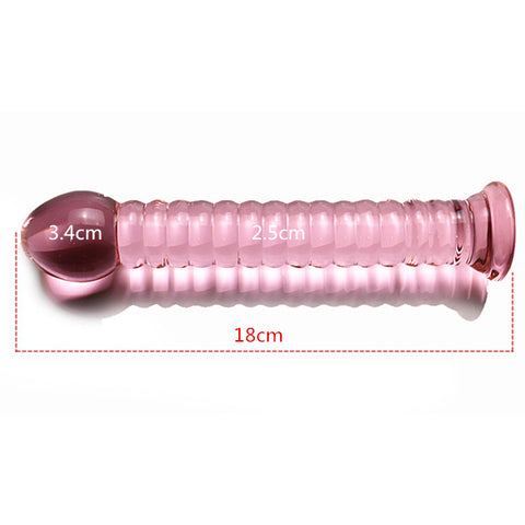 18cm Pink Crystal Glass Threaded Dildo / Anal Plug