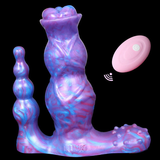 LUUK Remote Control Wearable Double Penetration Fantasy Dildo Vibrator - Blue