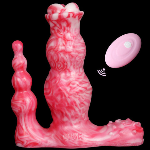 LUUK Remote Control Wearable Double Penetration Fantasy Dildo Vibrator - Red LUUK Remote Control Wearable Double Penetration Fantasy Dildo Vibrator - Red