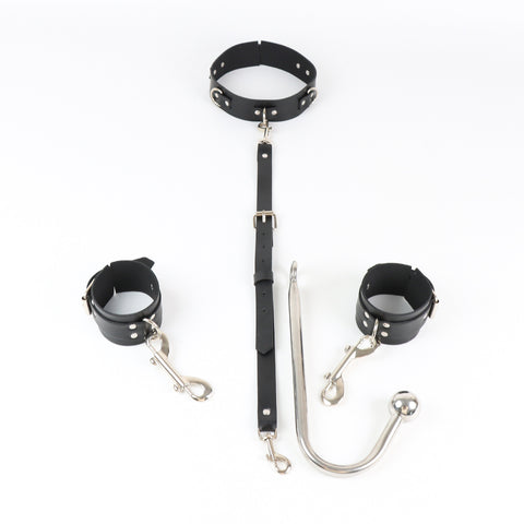 BDSM Anal Hook Restraint Strap Bondage Set with Handcuffs & Collar BDSM Anal Hook Restraint Strap Bondage Set with Handcuffs & Collar