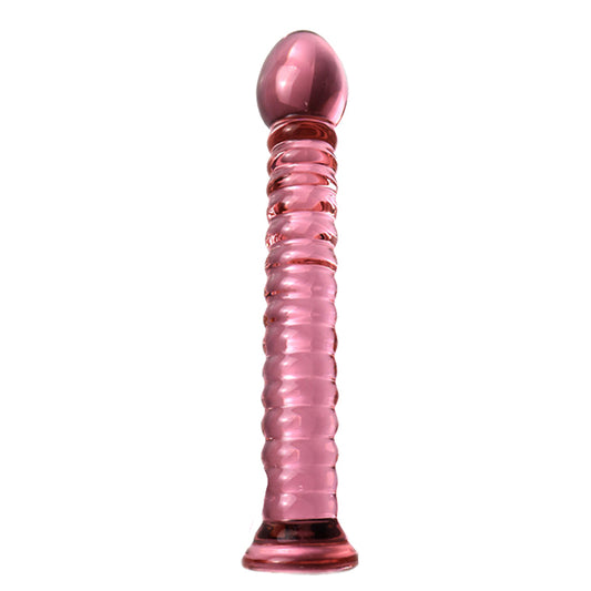 18cm Pink Threaded Crystal Glass Dildo & Anal Plug - Stylish Pleasure Toy