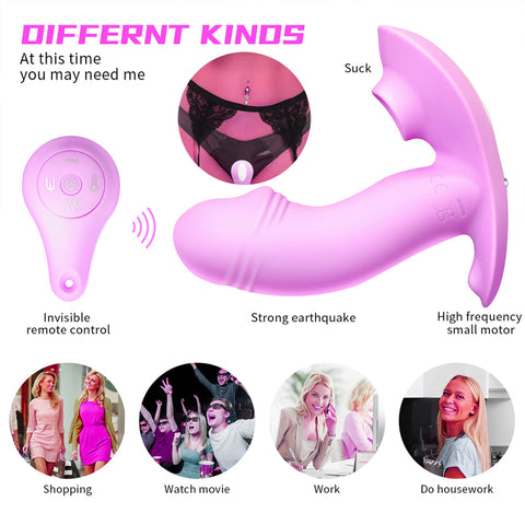 Ailighter Remote Control Vibrating Panties / Clit Suction Licking & Heating Vibrator - Purple