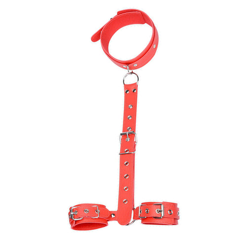 BDSM Neck Collar with Handcuffs Binding Bondage Restraint Kit - Red BDSM Neck Collar with Handcuffs Binding Bondage Restraint Kit - Red