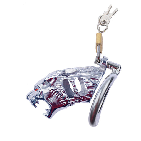 LHD Tiger Head Stainless Steel Male Chastity Cage Penis Cage / 3 Ring Size LHD Tiger Head Stainless Steel Male Chastity Cage Penis Cage / 3 Ring Size