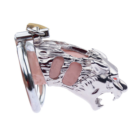 LHD Tiger Head Stainless Steel Male Chastity Cage Penis Cage / 3 Ring Size LHD Tiger Head Stainless Steel Male Chastity Cage Penis Cage / 3 Ring Size
