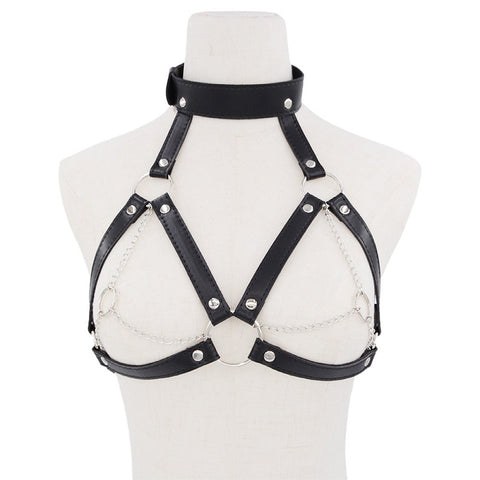 BDSM Breast Bondage with Neck Collar Fetish Body Harness - Black BDSM Breast Bondage with Neck Collar Fetish Body Harness - Black