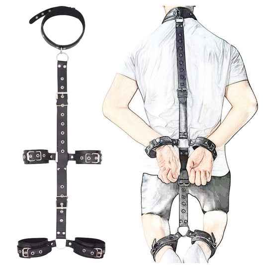 BDSM Bondage Kit - Collar with Handcuffs & Ankle Cuffs Restraint Strap