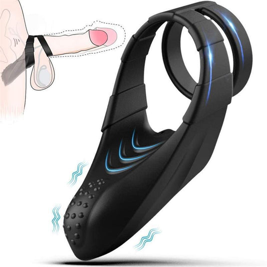 AH Double Rings Vibrating Penis Ring - USB Rechargeable for Enhanced Pleasure