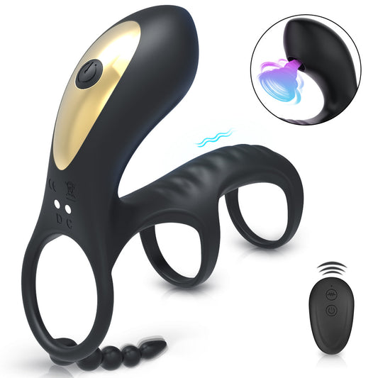 AH Remote Control Vibrating Penis Ring with Clitoris Suction Stimulation