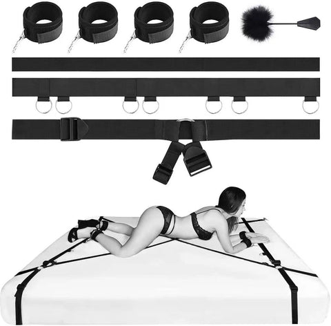 BDSM Under Bed System Hand Ankle Cuffs Restraints Strap Bondage Kit with Paddle Tickler BDSM Under Bed System Hand Ankle Cuffs Restraints Strap Bondage Kit with Paddle Tickler