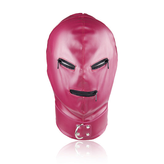 BDSM Fetish Hood with Eye & Mouth Zipper Hole / Head Harness - Rose