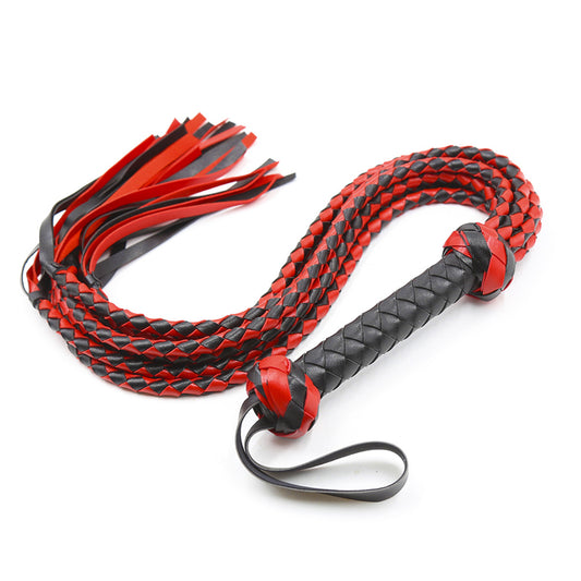 62cm Faux Leather Bondage Braided Tassel Flogger - Black & Red