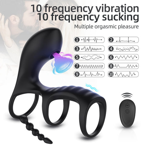 AH Remote Control Vibrating Penis Ring with Clitoris Suction Stimulation