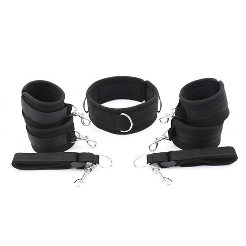 Bed Fetish Bondage Restraint Kit - Handcuffs, Ankle Cuffs & Collar Set Bed Fetish Bondage Restraint Kit - Handcuffs, Ankle Cuffs & Collar Set
