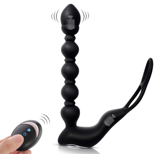 Auto Heating Remote Control Prostate Massager & Cock Ring Anal Beads