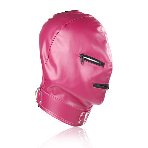 BDSM Fetish Hood with Eye & Mouth Zipper Hole / Head Harness - Rose BDSM Fetish Hood with Eye & Mouth Zipper Hole / Head Harness - Rose