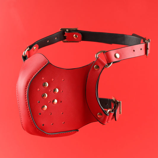 BDSM Fetish Half Face Mask Cosplay Bondage Hood - Red