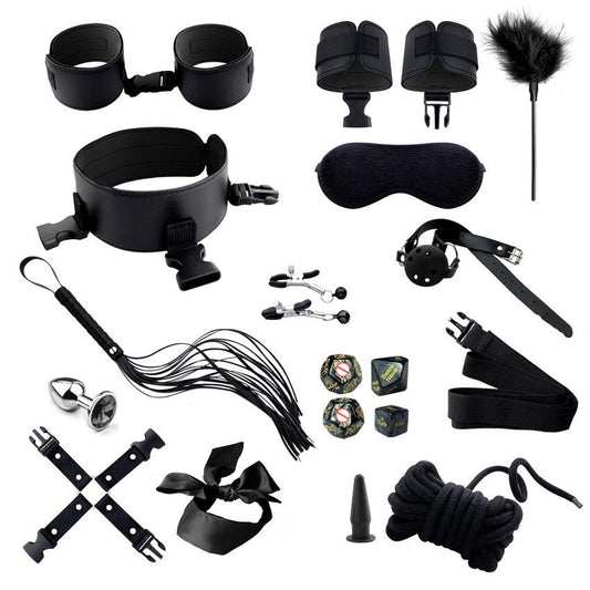 BDSM 20-Piece Bondage Kit - Complete Black Fetish Restraint Package