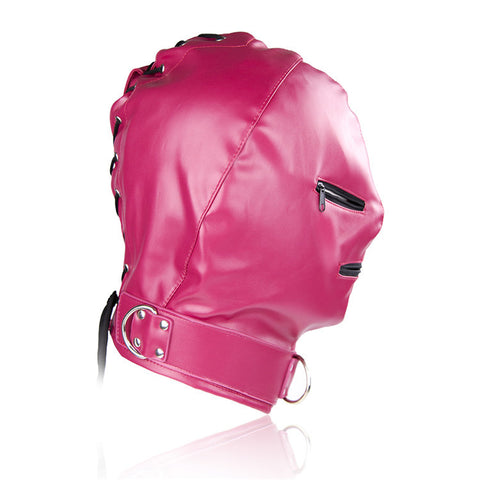 BDSM Fetish Hood with Eye & Mouth Zipper Hole / Head Harness - Rose BDSM Fetish Hood with Eye & Mouth Zipper Hole / Head Harness - Rose