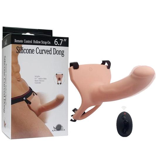 Aphrodisia Remote Control Vibrating Hollow Strap-On Dildo 6.7" Silicone Penis Sleeve Extender - Flesh