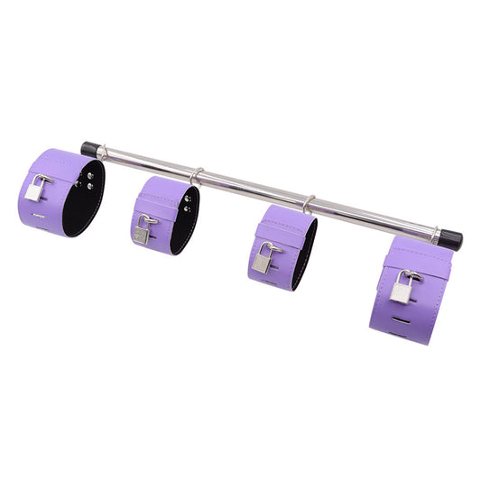 BDSM Spreader Bar Handcuffs & Ankle Cuffs Restraint Bondage Kit - Purple