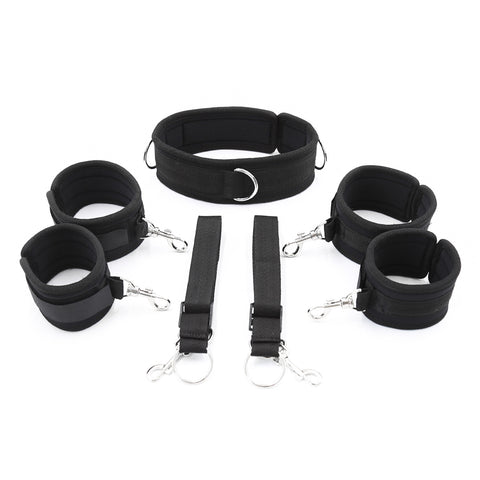 Bed Fetish Bondage Restraint Kit - Handcuffs, Ankle Cuffs & Collar Set Bed Fetish Bondage Restraint Kit - Handcuffs, Ankle Cuffs & Collar Set