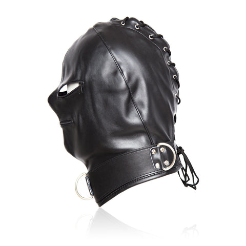 BDSM Fetish Hood with Eye & Mouth Zipper Hole / Head Harness - Black BDSM Fetish Hood with Eye & Mouth Zipper Hole / Head Harness - Black
