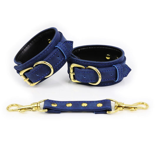 BDSM Suede Faux Leather Handcuffs - Blue
