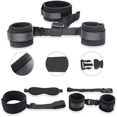 BDSM Collar & Handcuffs Back with Blindfold Restraints Bondage Kit - Black