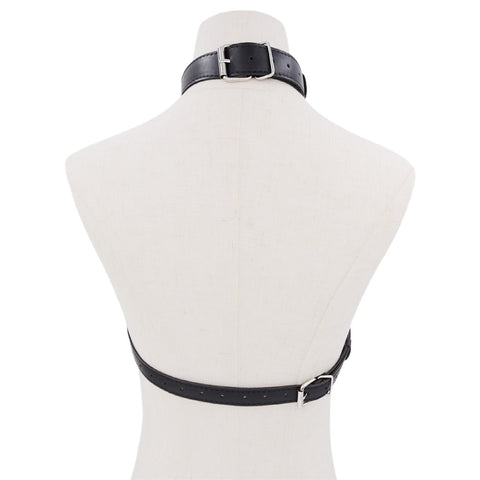 BDSM Breast Bondage with Neck Collar Fetish Body Harness - Black BDSM Breast Bondage with Neck Collar Fetish Body Harness - Black