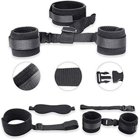 BDSM Collar & Handcuffs Back with Blindfold Restraints Bondage Kit - Red&Black