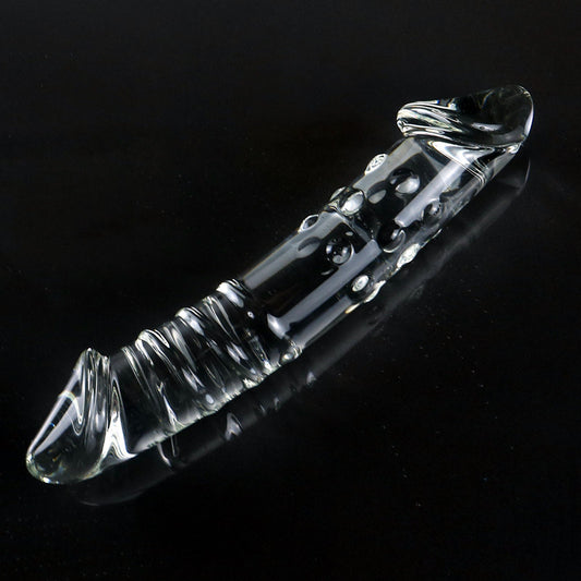 XL Crystal Glass Double Ended Realistic Dildo Anal Plug - Threaded Beaded 23cm