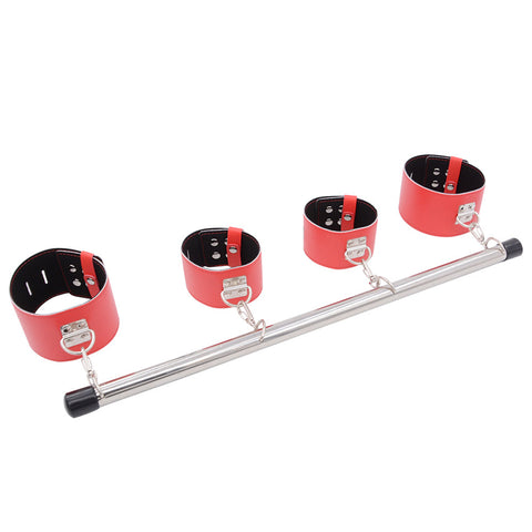 BDSM Spreader Bar Handcuffs & Ankle Cuffs Restraint Bondage Kit - Red BDSM Spreader Bar Handcuffs & Ankle Cuffs Restraint Bondage Kit - Red
