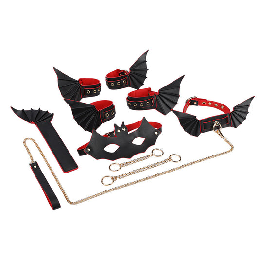 BDSM Evil Cosplay Fetish Restraint Bondage Kit 6 Pcs - Black&Red