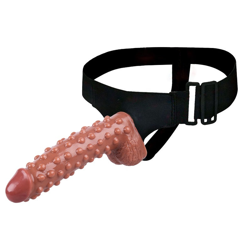 MD 9.05" Beaded Strap On Dildo Harness Kit  - Brown