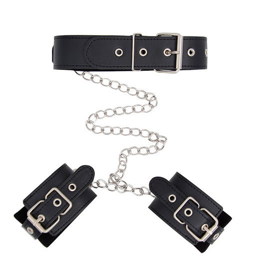 BDSM Collar Handcuffs Back Fetish Bondage Restraint Strap - Black