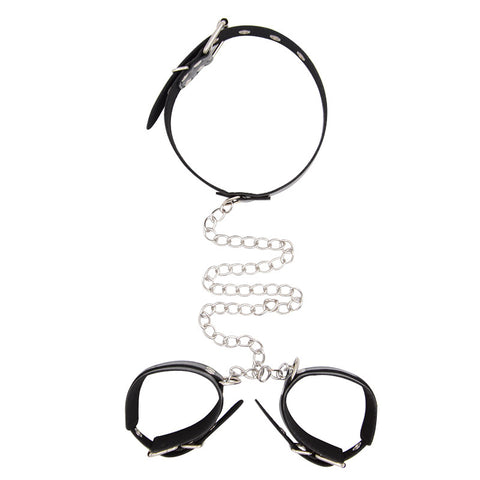 BDSM Collar Handcuffs Back Fetish Bondage Restraint Strap - Black BDSM Collar Handcuffs Back Fetish Bondage Restraint Strap - Black