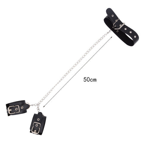 BDSM Collar Handcuffs Back Fetish Bondage Restraint Strap - Black BDSM Collar Handcuffs Back Fetish Bondage Restraint Strap - Black