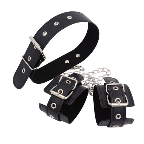 BDSM Collar Handcuffs Back Fetish Bondage Restraint Strap - Black BDSM Collar Handcuffs Back Fetish Bondage Restraint Strap - Black