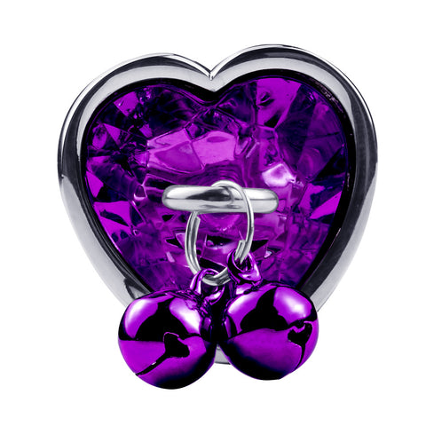 RY Heart Shape Crystal Jewelled Stainless Steel Anal Plug with Bell & Leash - Purple S/M/L RY Heart Shape Crystal Jewelled Stainless Steel Anal Plug with Bell & Leash - Purple S/M/L